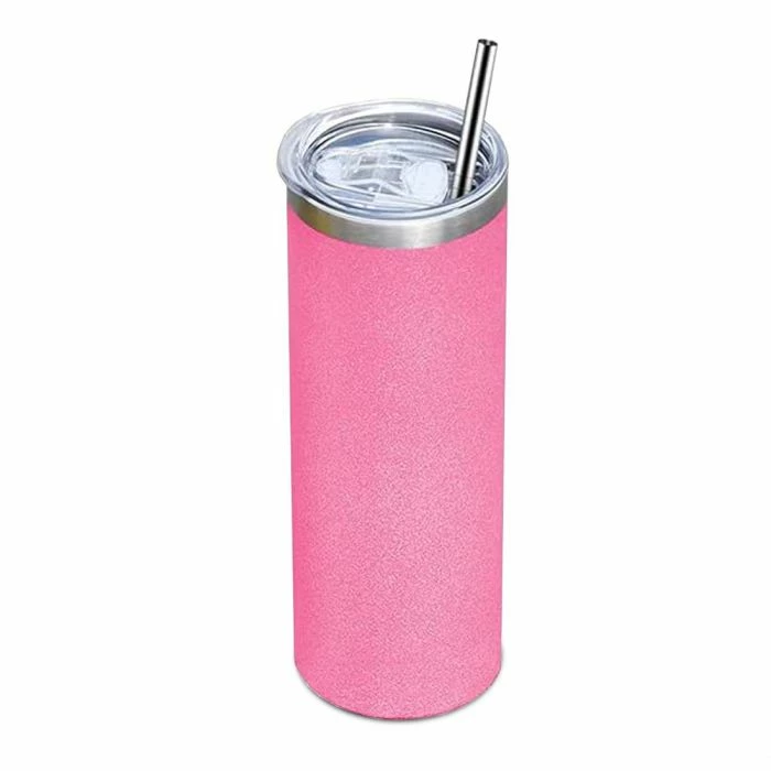 Pink Glitter Stainless Steel Sublimation Skinny Tumbler - 20oz. 3 Pink Glitter Stainless Steel Sublimation Skinny Tumbler - 20oz.