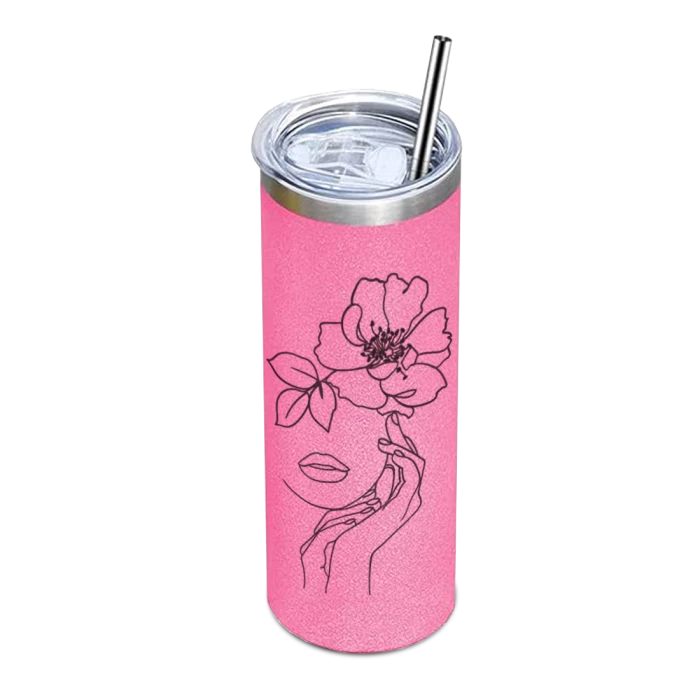 Pink Glitter Stainless Steel Sublimation Skinny Tumbler - 20oz. 4 Pink Glitter Stainless Steel Sublimation Skinny Tumbler - 20oz. - Image 2