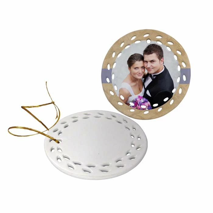 Doily Edge Two Sided Ceramic Sublimation Holiday Ornament - 3" 3 Doily Edge Two Sided Ceramic Sublimation Holiday Ornament - 3"