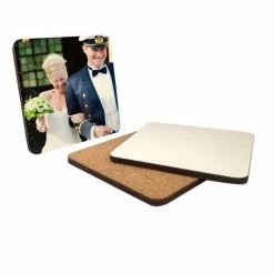 Square Cork-Back MDF Sublimation Drink Coasters With Rounded Corners - 4" X 4"