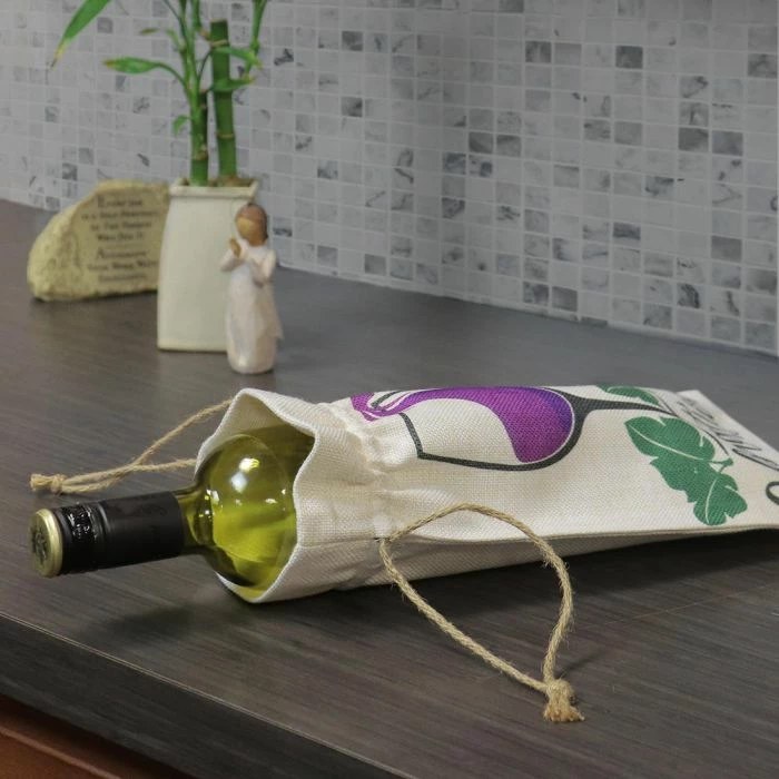 Burlap Drawstring Wine Bag 5 Burlap Drawstring Wine Bag - Image 3