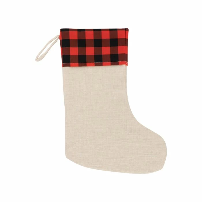 Linen Stocking With Plaid Print 4 Linen Stocking With Plaid Print - Image 2