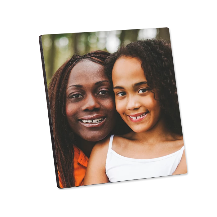 Chromaluxe Hardboard Flat Top Sublimation Photo Wall Panels With Black Edge, Kickstand, And Keyhole - 5"x5" (20/case) 3 Chromaluxe Hardboard Flat Top Sublimation Photo Wall Panels With Black Edge, Kickstand, And Keyhole - 5"x5" (20/case)