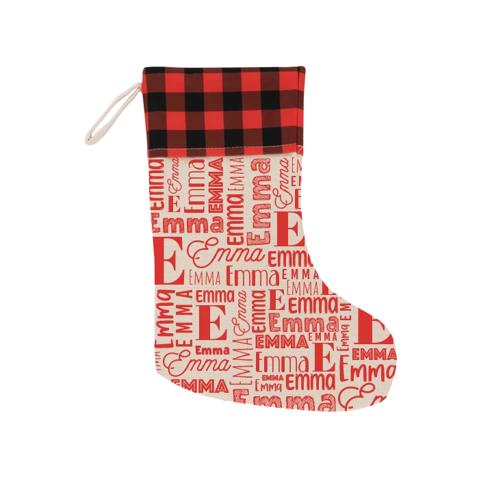 Linen Stocking With Plaid Print 3 Linen Stocking With Plaid Print