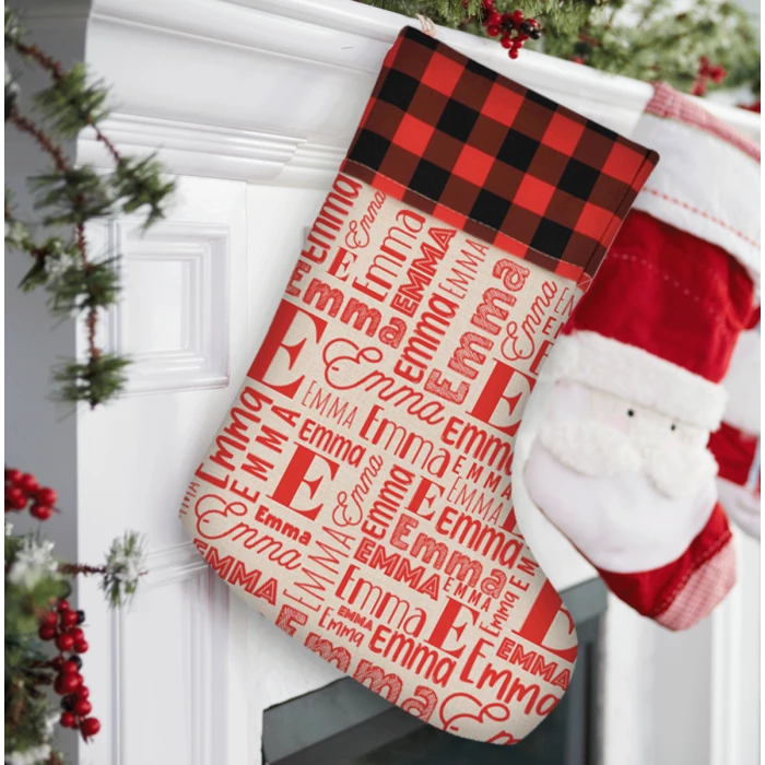 Linen Stocking With Plaid Print 6 Linen Stocking With Plaid Print - Image 4