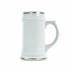 White Ceramic Sublimation Beer Stein With Gold Trim - 22oz.